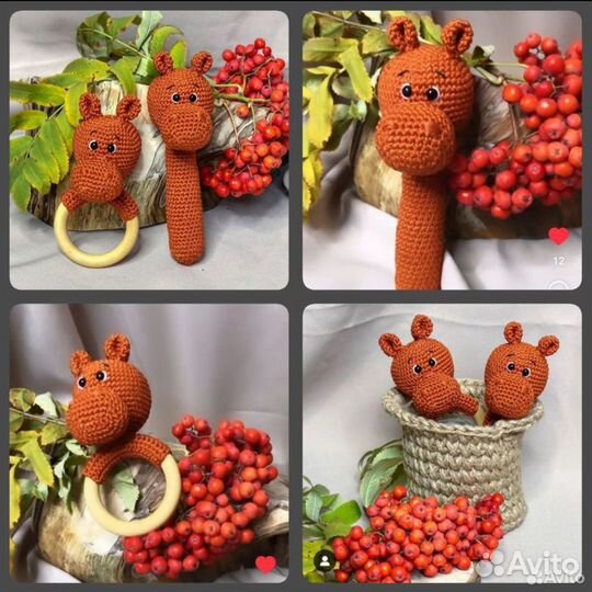 Вязаные игрушки погремушки грызунки