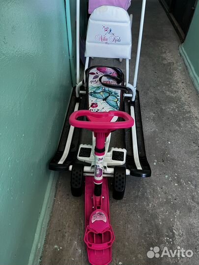 Снегокат с колесами,ручкой