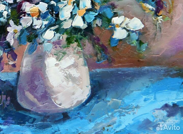 Картина с цветами. Букет ромашек в вазе