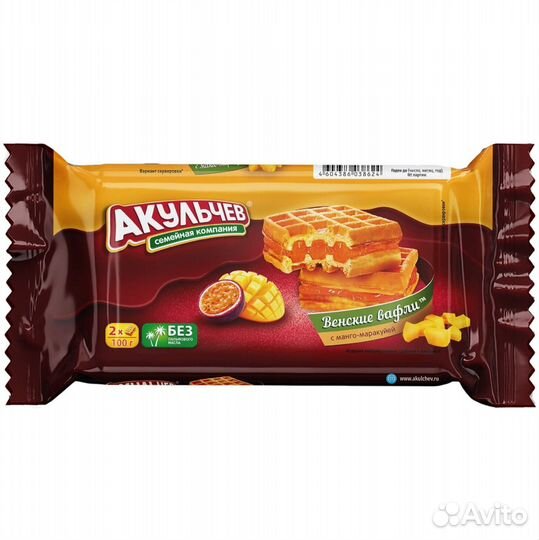 Вафли акульчев венские с манго-маракуйей 100г