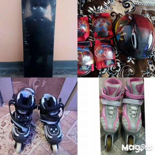 Коньки роликовые, скейтборд, защита