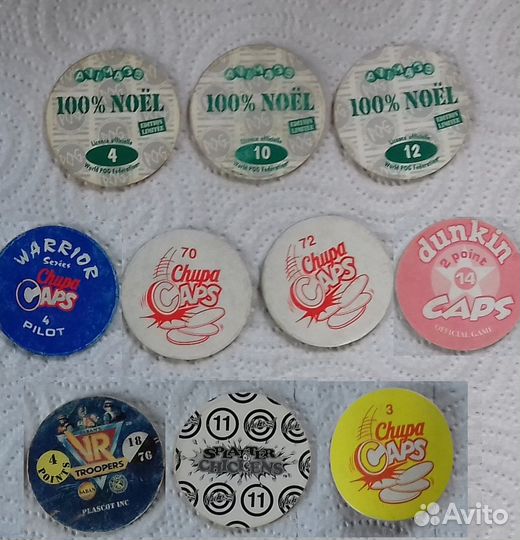 Фишки микс POG noël Chupa Caps Dunkin 10 шт + бита