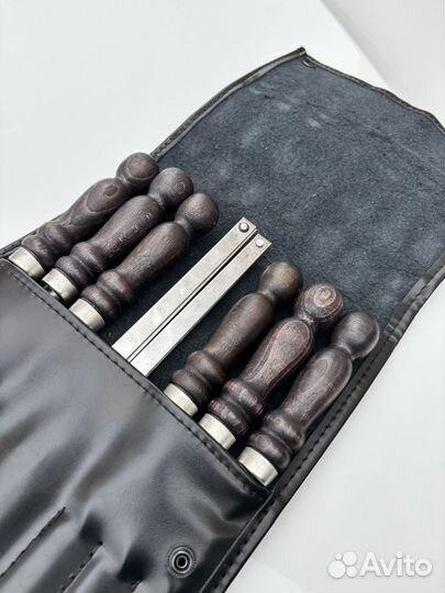 Шашлычный набор + сборный мангал, натуральная кожа