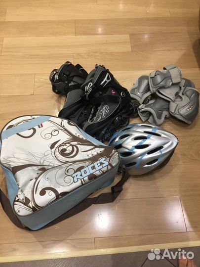 Комплект: роликовые коньки, шлем, защита