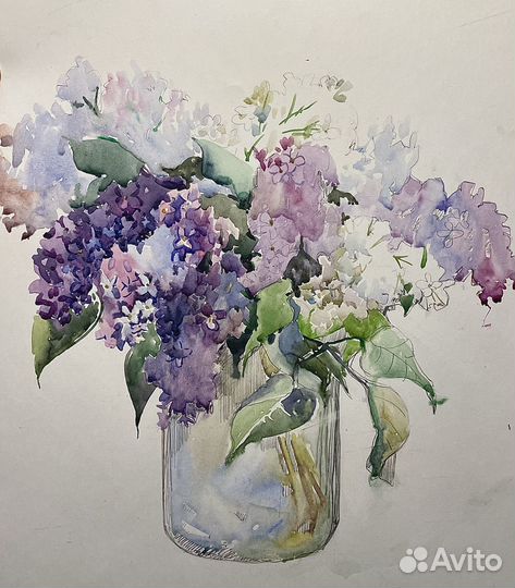 Картина акварель сирень