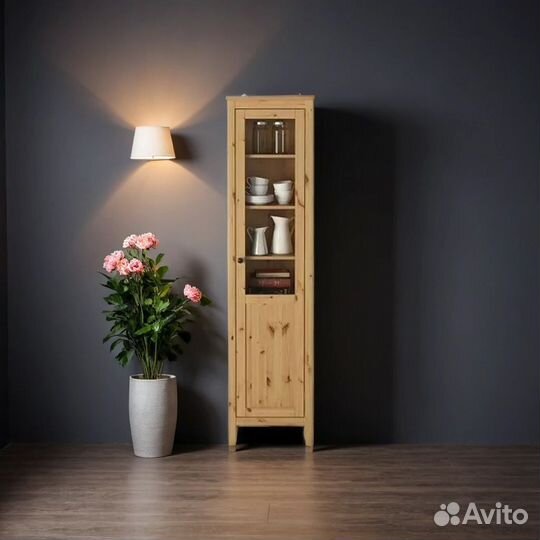 Стеклянный шкаф витрина икеа узкий Хэмнес оригинал