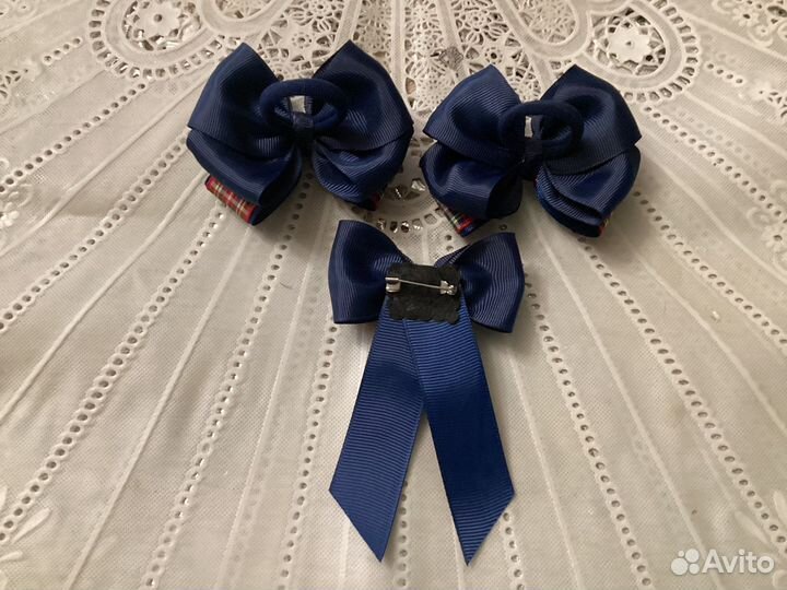 Школьные бантики, галстук из ленты в клетку