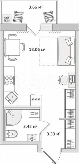 Квартира-студия, 28,5 м², 20/22 эт.