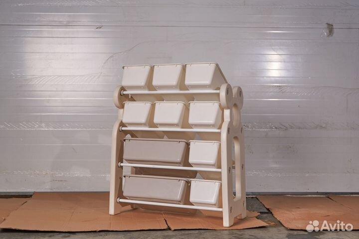 Стеллаж для игрушек белый (4 полки + 10 контейнеро