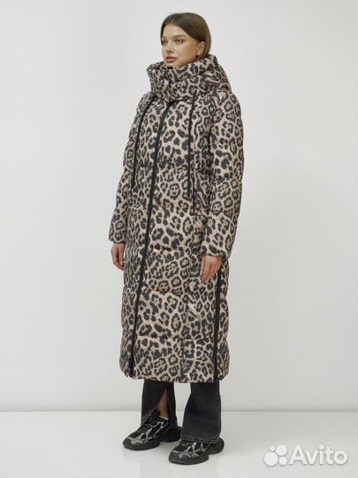 Пальто утепленное женское стильное леопардовое зимнее люкс класса 916 1LP