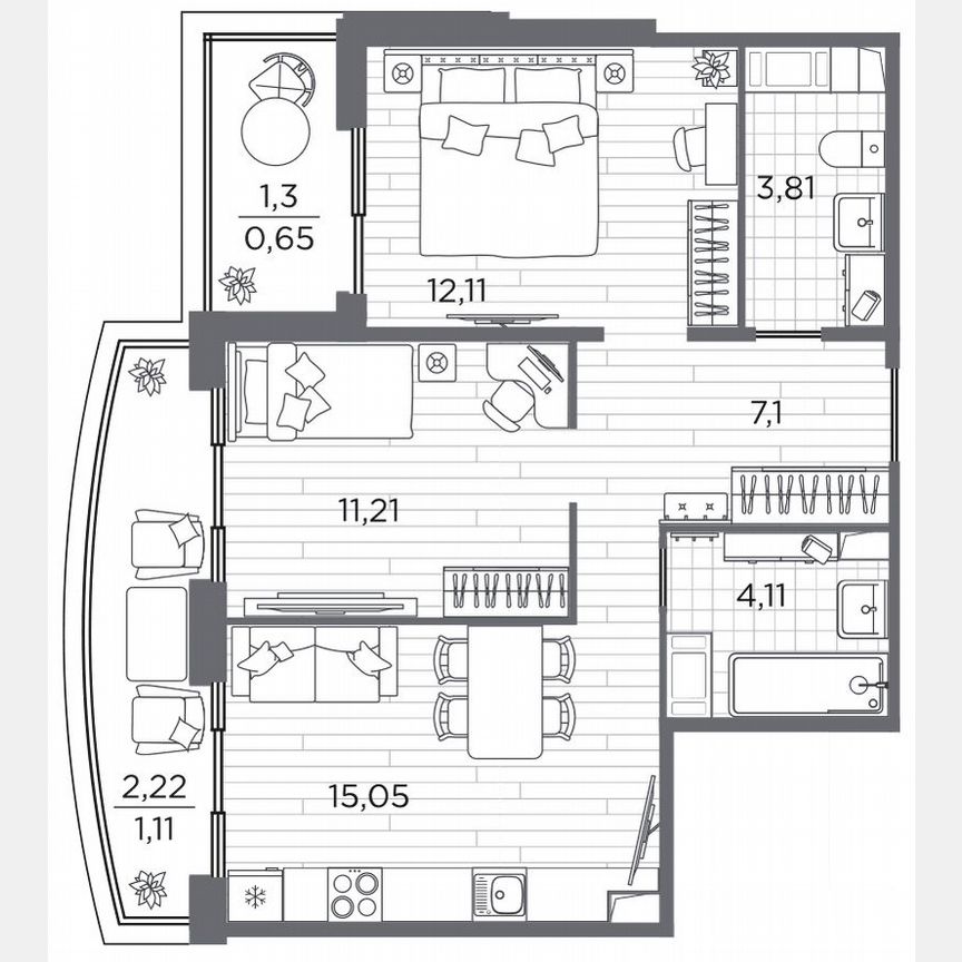 2-к. квартира, 55,1 м², 3/13 эт.