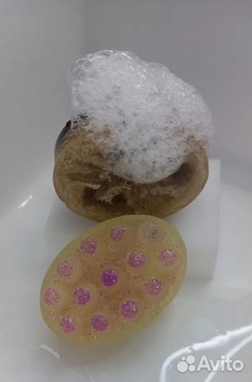 Массажное мыло-скраб ручной работы с кофе и люфой