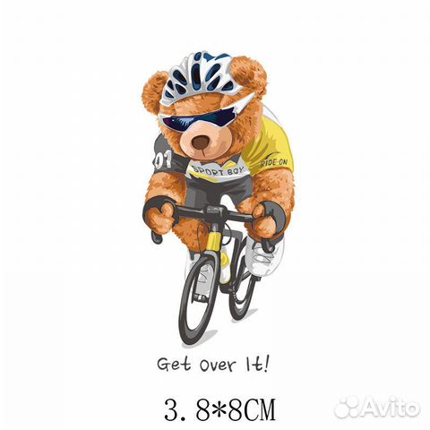 Термонаклейка на одежду мишка велосипед 2 шт