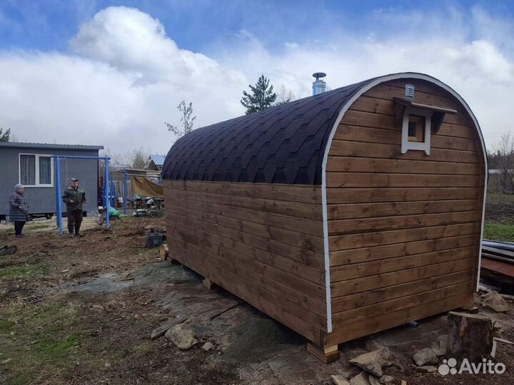 Баня бочка 4 м (плоский пол, липа в парилке)