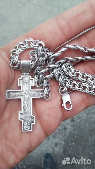 Мужская серебряная цепь с крестом