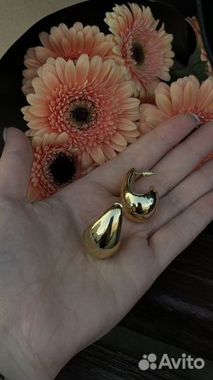 Серьги золотые капли в стиле bottega бижутерия