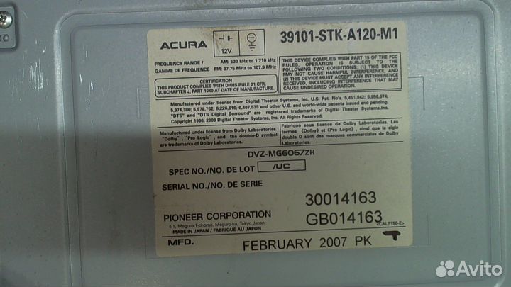 Магнитола Acura RDX, 2007