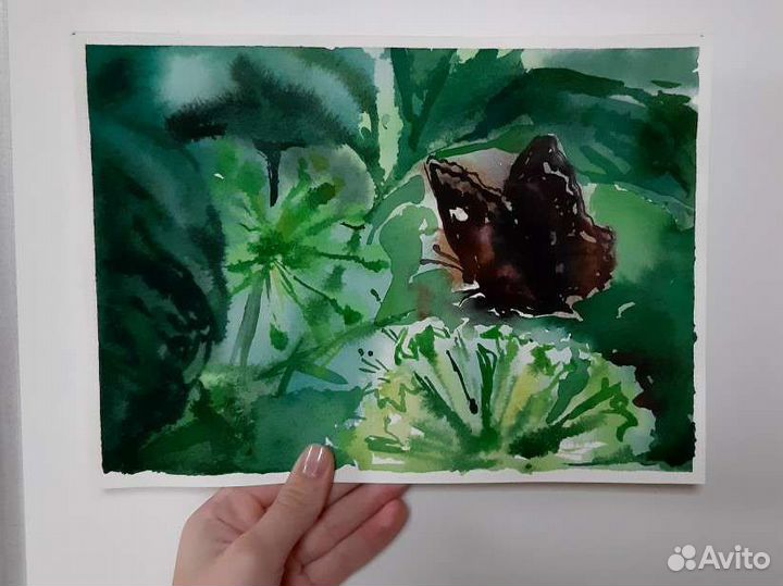 Картина бабочка акварелью