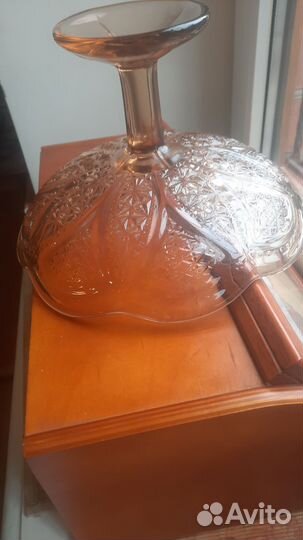 Ваза для фруктов на ножке цветное стекло СССР