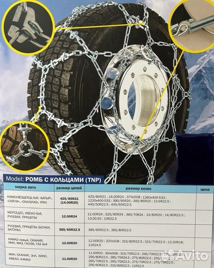 Цепи противоскольжения в ассортименте