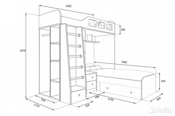 Кровать двухъярусная 