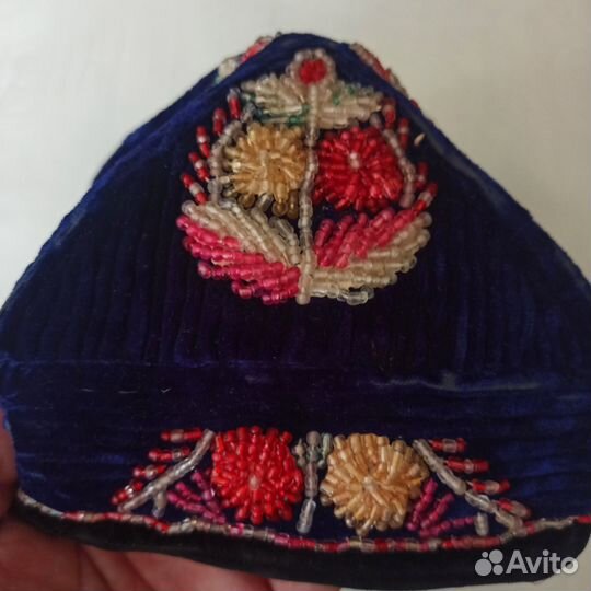 Старинная тюбетейка. Редкая. Бисер. Вельвет