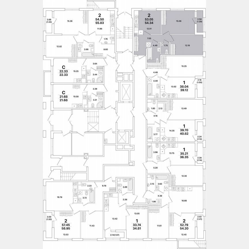 2-к. квартира, 54,3 м², 1/12 эт.