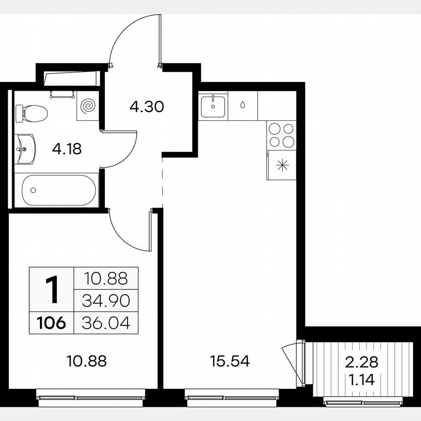 1-к. квартира, 36 м², 8/9 эт.