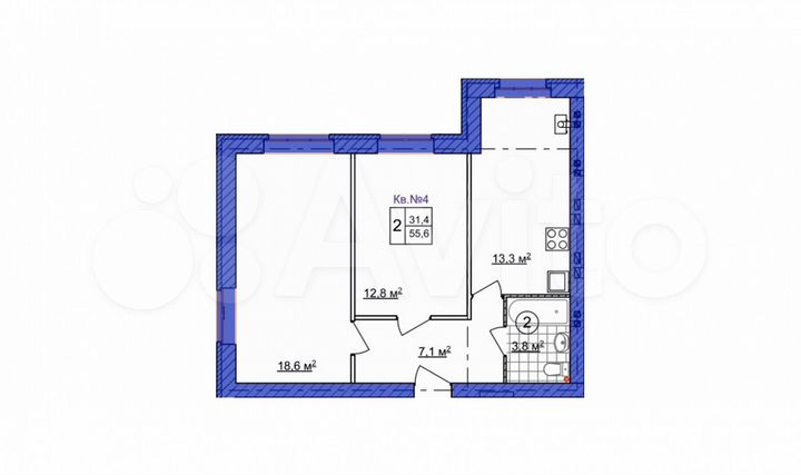 2-к. квартира, 55,6 м², 2/3 эт.