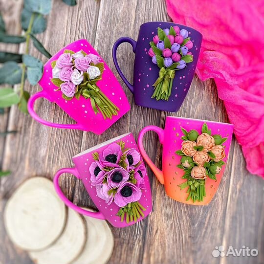 Кружка с декором из полимерной глины