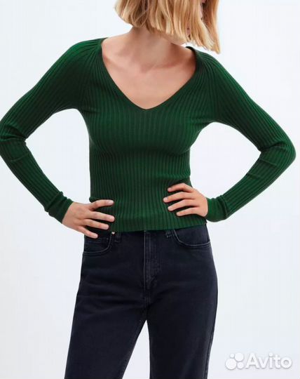 Джемпер зелёный mango новый xs