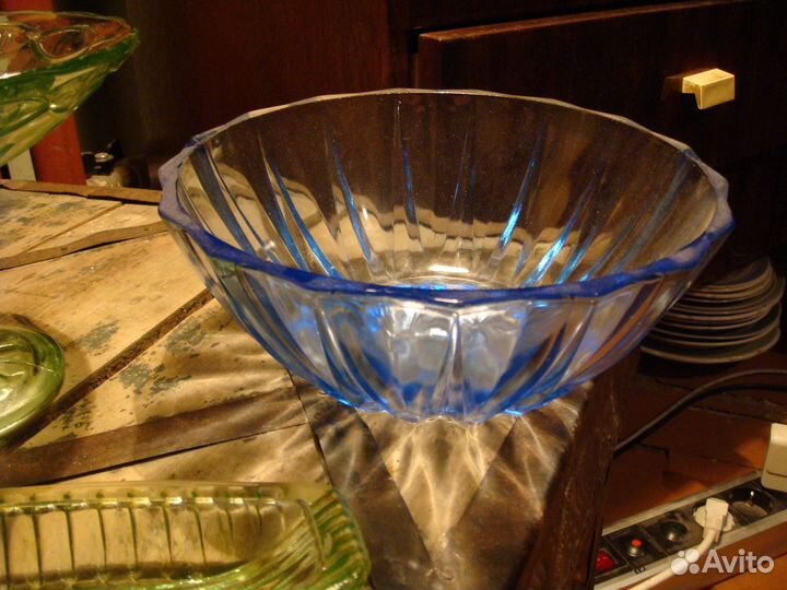 Ваза Конфетница Зеленое Цветное Стекло СССР