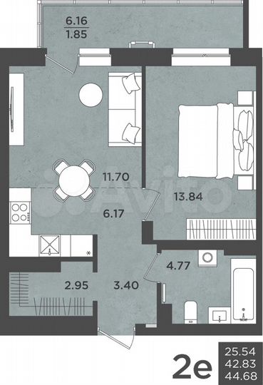 2-к. квартира, 44,7 м², 9/24 эт.