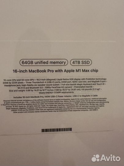 Macbook Pro 16 2021 M1 Max 32C/64GB/4TB Новый
