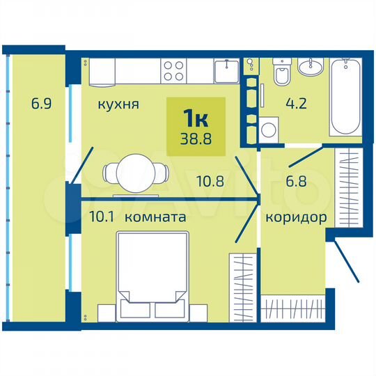 1-к. квартира, 38,8 м², 8/10 эт.