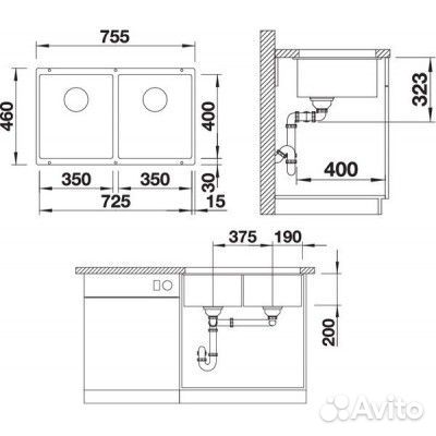 Кухонная мойка Blanco Subline 350/350-U Темная скала