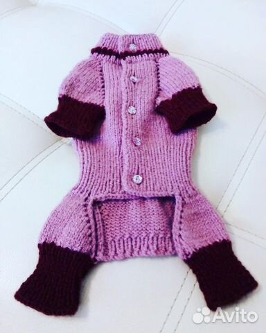 Вязаный комбинезон / шапочка для собачки новые