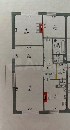 4-к. квартира, 67 м², 2/2 эт.