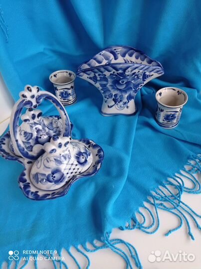 Икорница (Соусница), Салфетница, Стопки. Гжель