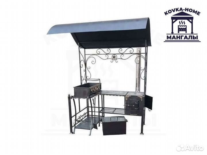 Мангал с крышей и коптильней из нержавейки