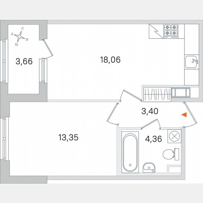 1-к. квартира, 41 м², 4/4 эт.
