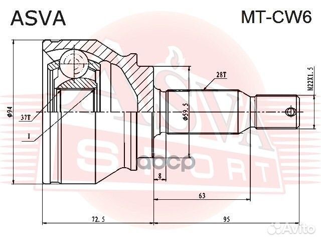 ШРУС наружный 37X59.5X28 MT-CW6 asva