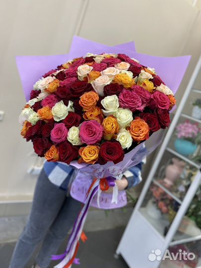 101 роза Микс (доставка )