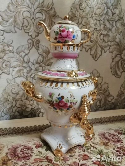 Самовар-конфетница, розовая Гжель, СССР