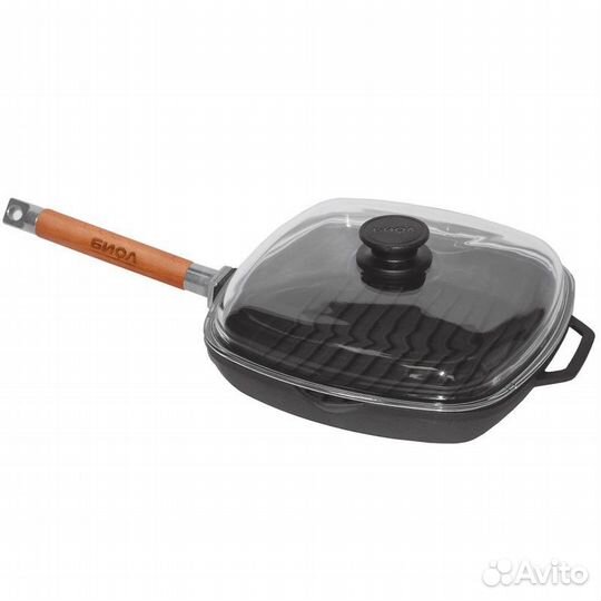 Чугунная сковорода гриль с крышкой