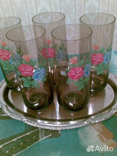 Высокие стаканы. Цветное стекло. Рюмки. СССР