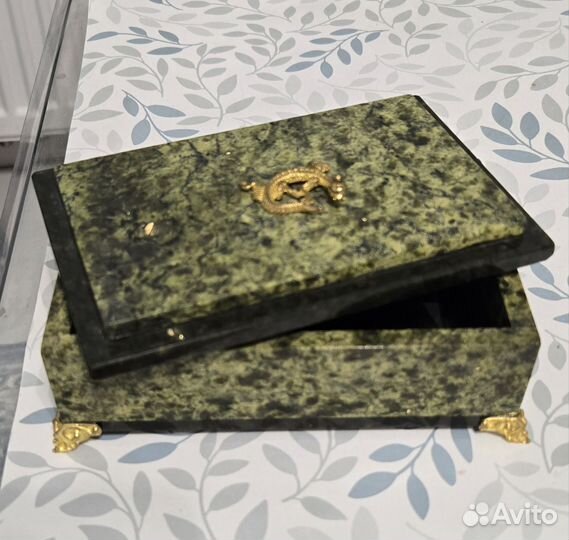 Шкатулка из камня змеевик + зеркальце