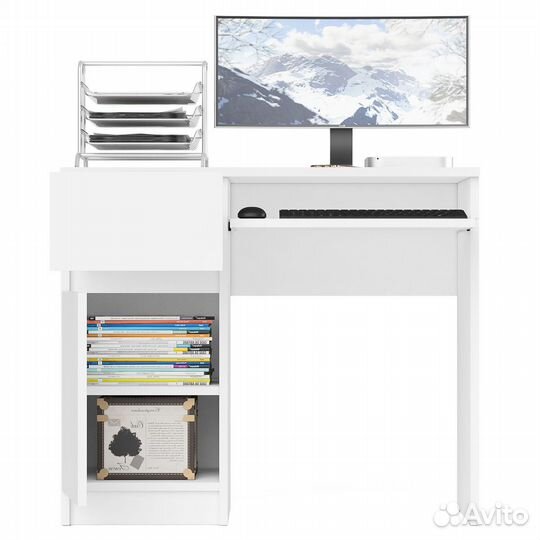 Стол компьютерный Мори мс-1 левый, цвет белый, шхгхв 90х50х76,6 см., ящик слева, не универсальная сб