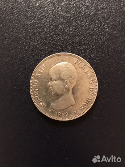 5 песет серебро, 1889, Испания, Альфонсо xiii