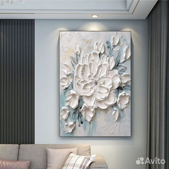 Объёмная картина маслом Цветок Примерка в интерьер